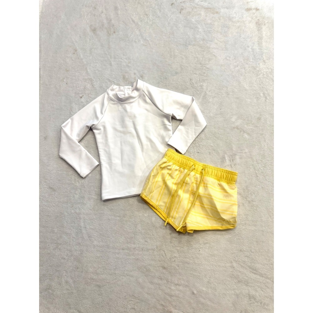 Minnow Swim Kids 2T Rash Guard and Shorts Set Yellow White Striped 2 Piece